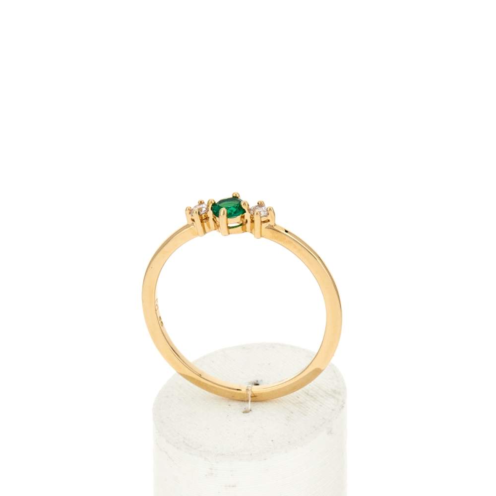 Bague plaqué or pierre synthétique verte et zirconias - vue 2