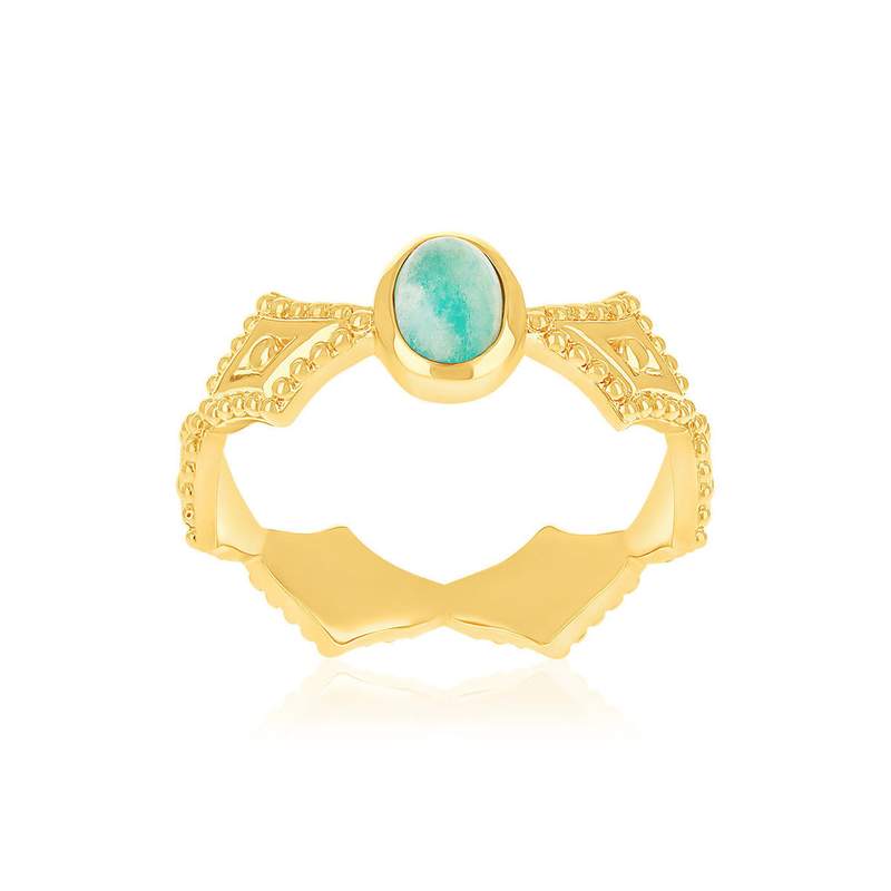 Bague plaqué or amazonites - vue 1