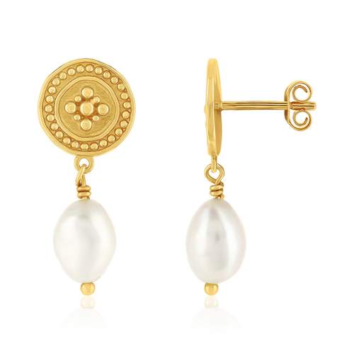 Gold-plated cultured pearl earrings