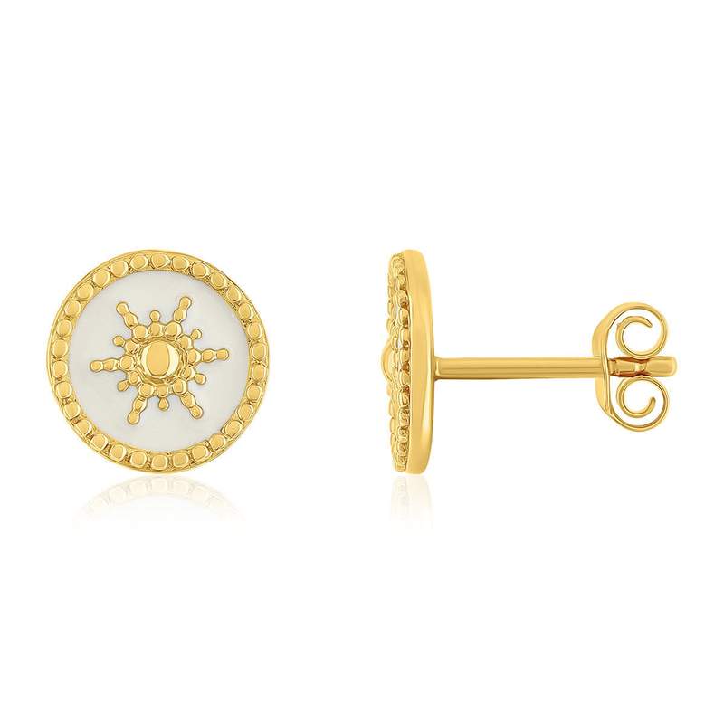 Boucles d'oreilles plaqué or laque blanche - vue 1