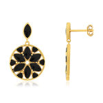 Boucles d'oreilles plaqué or laque noire - vue 1