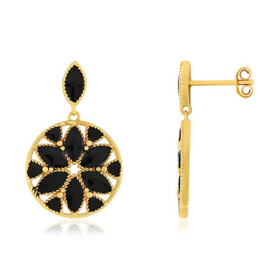 Boucles d'oreilles plaqué or laque noire - vue 1