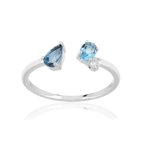 Bague argent 925 rhodié topazes traitées