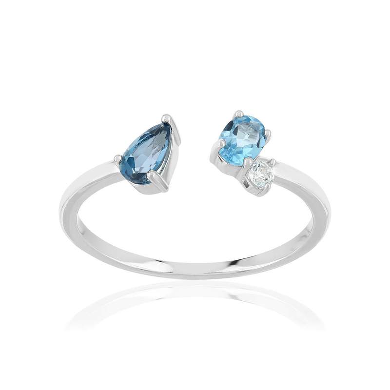 Bague argent 925 rhodié topazes traitées - vue 1