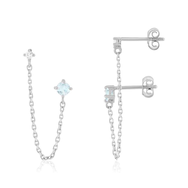 Boucle d'oreille argent 925 à l'unité pierre bleue et zirconia blanc - vue 1