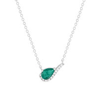 Collier argent 925 rhodié pierre synthétique verte et zirconias 45 cm