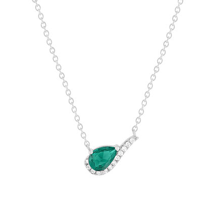Necklace silver 925 rhodium synthetic green stone and zirconias 45 cm