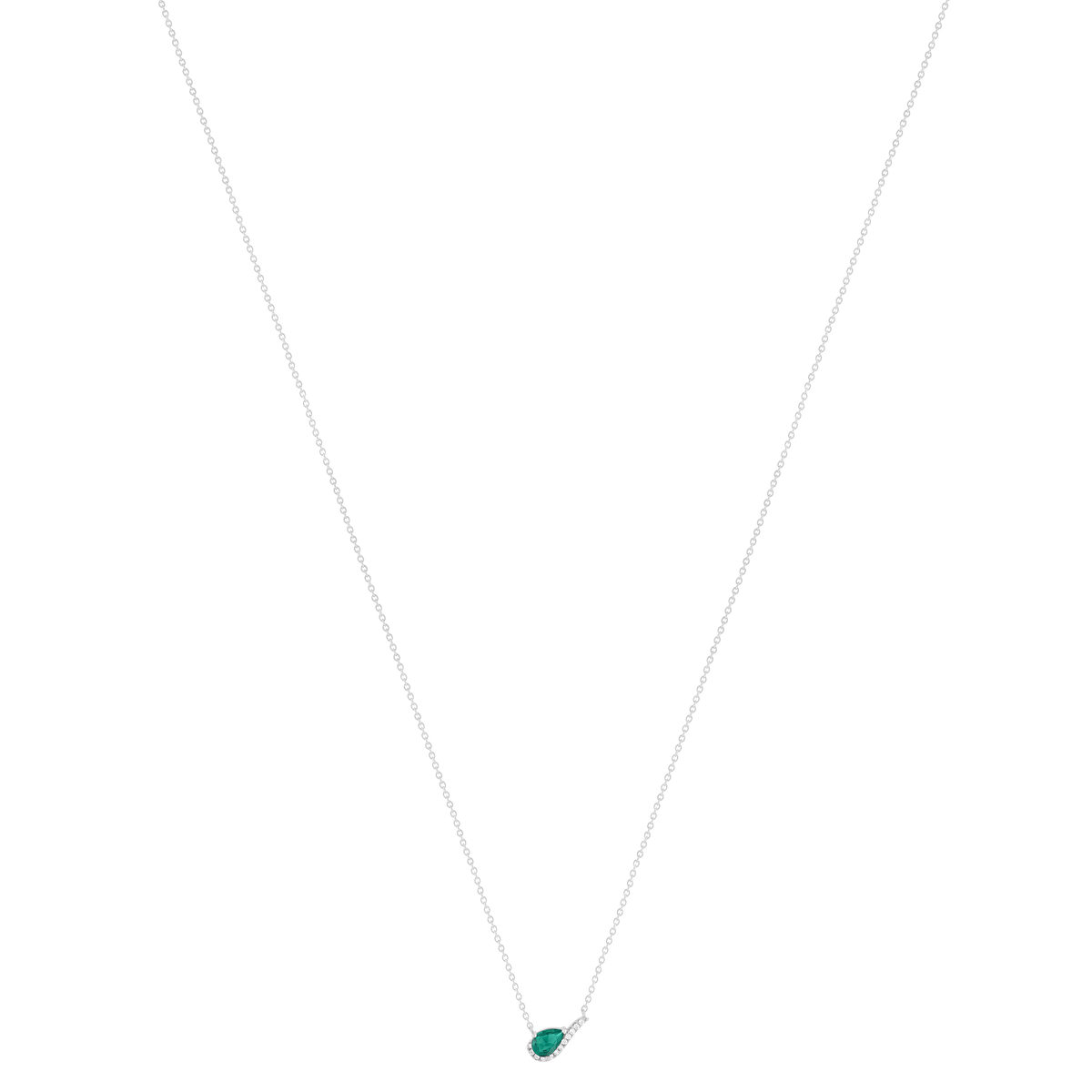 Collier argent 925 rhodié pierre synthétique verte et zirconias 45 cm - vue 2