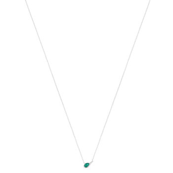 Collier argent 925 rhodié pierre synthétique verte et zirconias 45 cm
