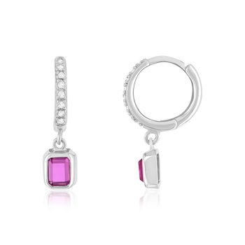 925 silver hoop earrings with pink synthetic stones and zirconias