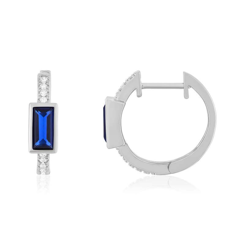 Boucles d'oreilles argent 925 pierre synthétique bleue et zirconias - vue 1