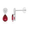 Boucles d'oreilles argent pierre synthétique rouge et zirconias - vue V1