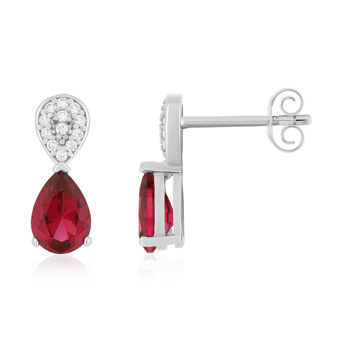 Boucles d'oreilles argent pierre synthétique rouge et zirconias