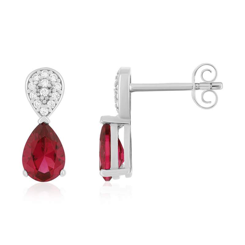 Boucles d'oreilles argent pierre synthétique rouge et zirconias - vue 1
