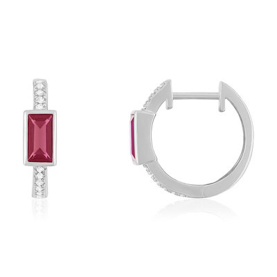 Boucles d'oreilles argent 925 pierre synthétique rouge et zirconias