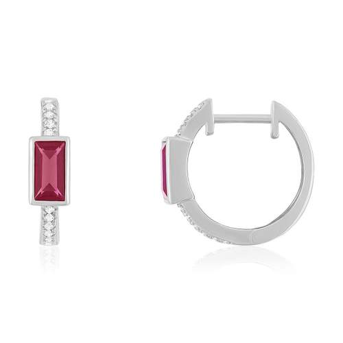 Boucles d'oreilles argent 925 pierre synthétique rouge et zirconias