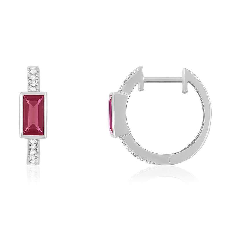 Boucles d'oreilles argent 925 pierre synthétique rouge et zirconias - vue 1