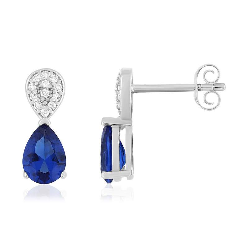 Boucles d'oreilles argent pierres synthétiques bleues et zirconias - vue 1