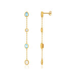 Boucles d'oreilles plaqué or pendants pierres synthétiques bleues et zirconias. - vue 1