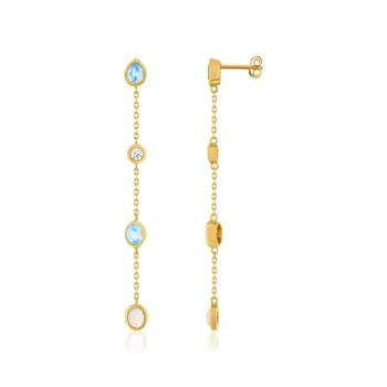 Gold-plated earrings with blue synthetic stones and zirconias.