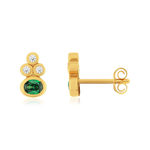 Boucles d'oreilles plaqué or pierres synthétiques vertes et zirconias - vue 1