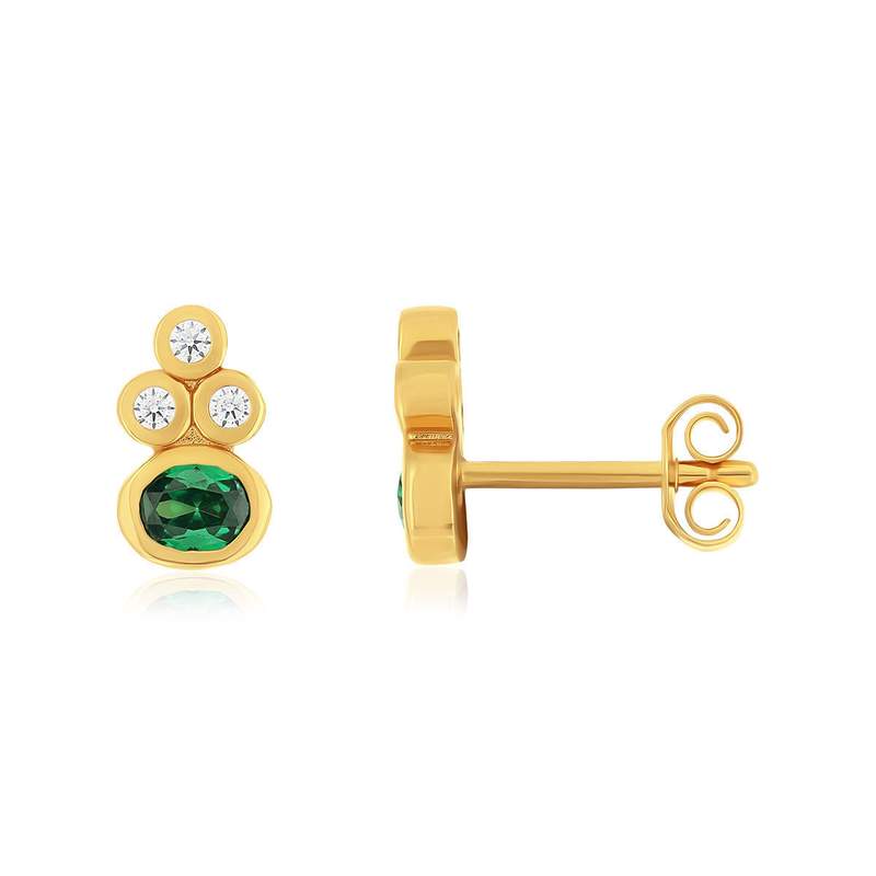 Boucles d'oreilles plaqué or pierres synthétiques vertes et zirconias - vue 1