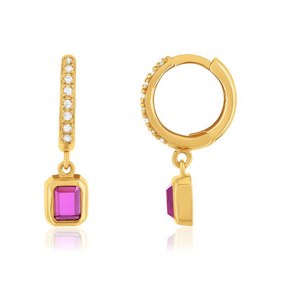 Créoles plaqué or pierres synthétiques roses et zirconias - vue 1