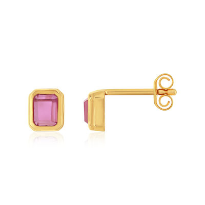 Gold-plated earrings with synthetic pink stones