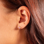 Boucles d'oreilles plaqué or pierres synthétiques roses - vue porté 1