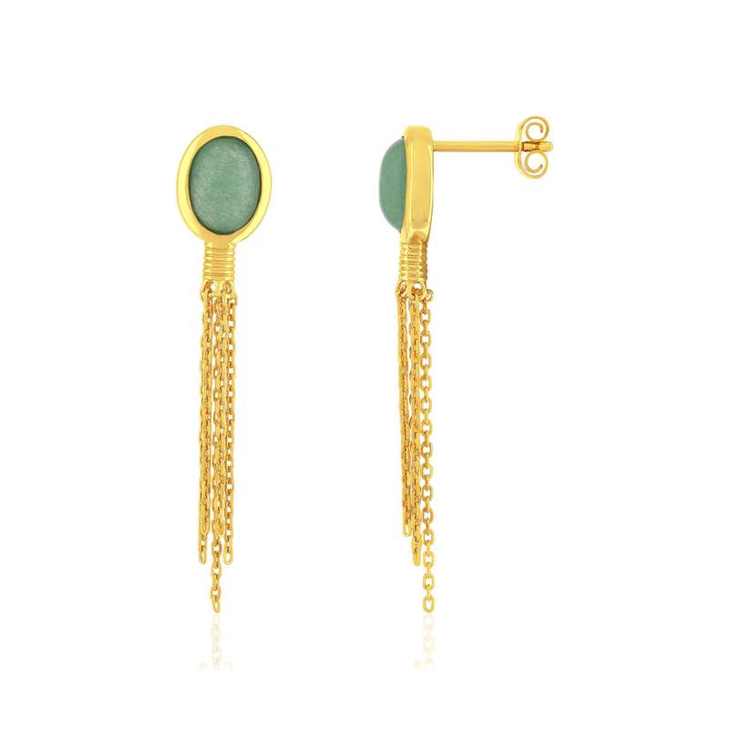 Boucles d'oreilles plaqué or pendants aventurines - vue 1