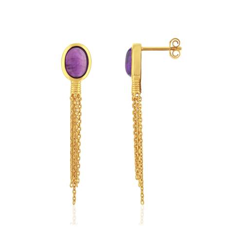 Gold-plated earrings with amethyst pendants