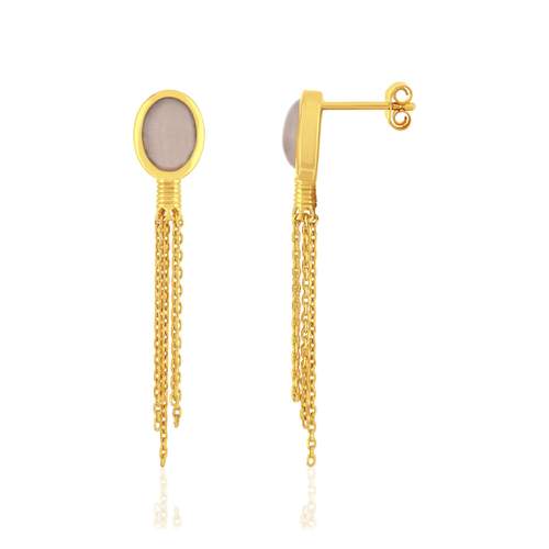 Gold-plated earrings with white synthetic stone pendants