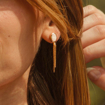Boucles d'oreilles plaqué or pendants pierres synthétiques blanches