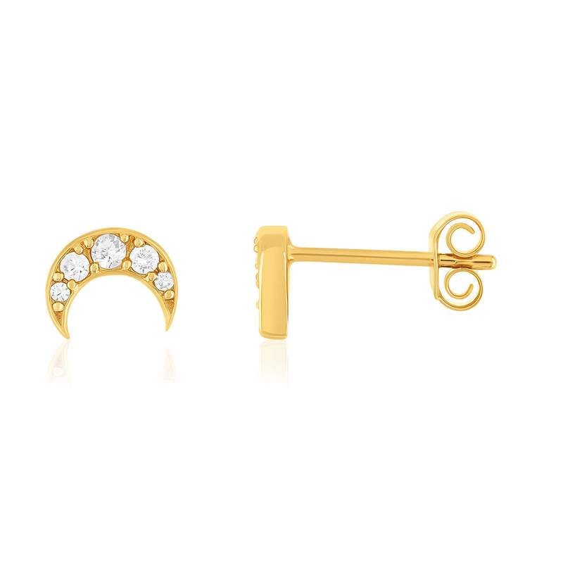 Boucles d'oreilles plaqué or lune zirconias - vue 1