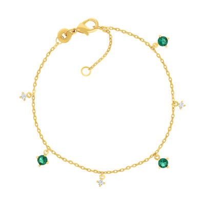 Bracelet plaqué or pierres synthétiques vertes et zirconias 18 cm - vue 1