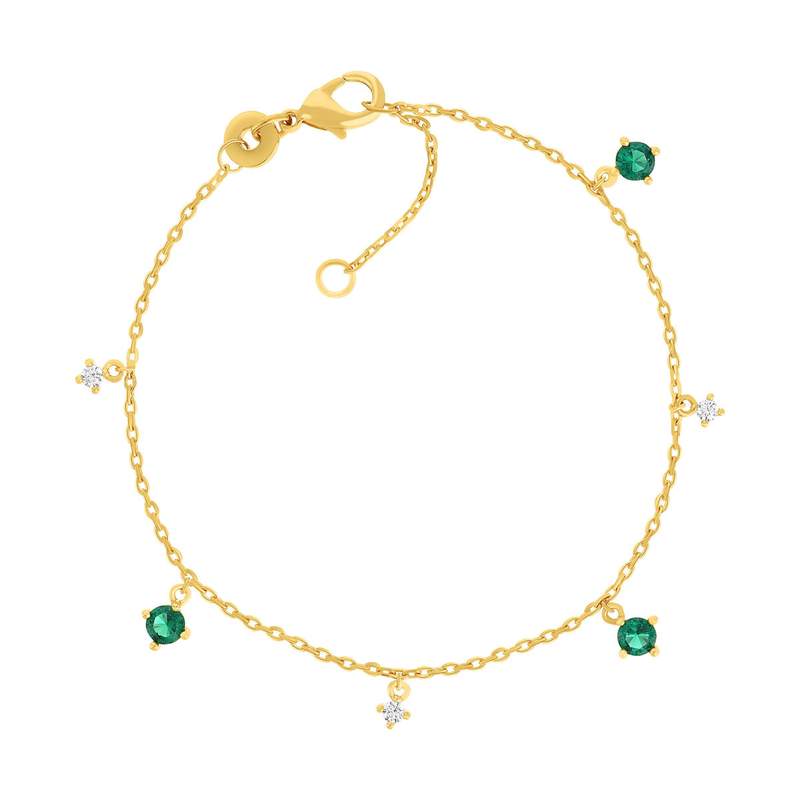 Bracelet plaqué or pierres synthétiques vertes et zirconias 18 cm - vue 1