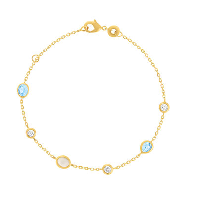 Bracelet plaqué or pierres synthétiques bleues et zirconias 18 cm - vue 1