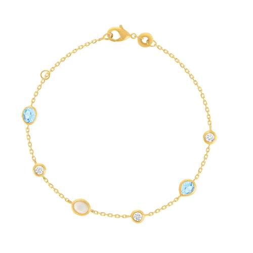 Bracelet plaqué or pierres synthétiques bleues et zirconias 18 cm