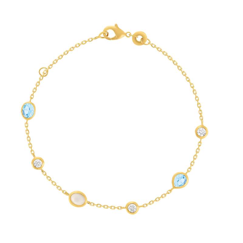 Bracelet plaqué or pierres synthétiques bleues et zirconias 18 cm - vue 1