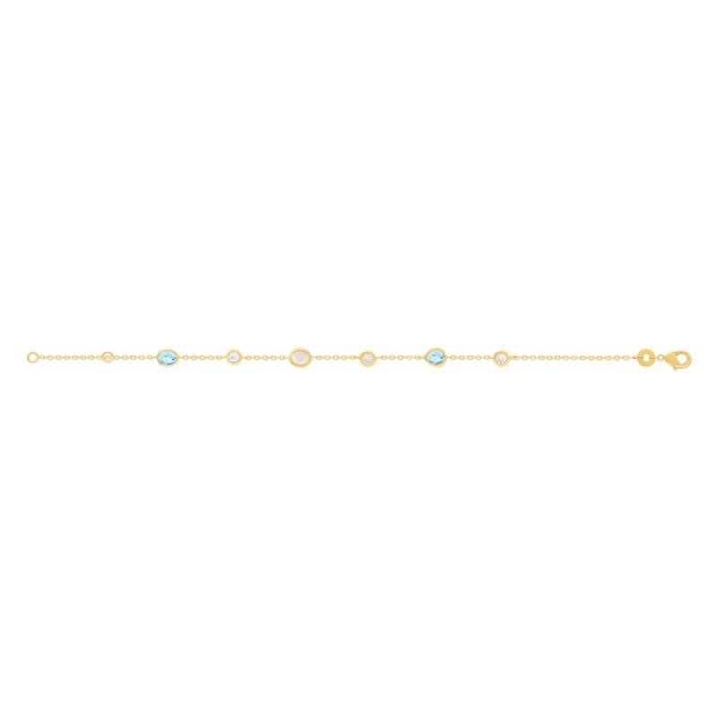 Bracelet plaqué or pierres synthétiques bleues et zirconias 18 cm - vue 2