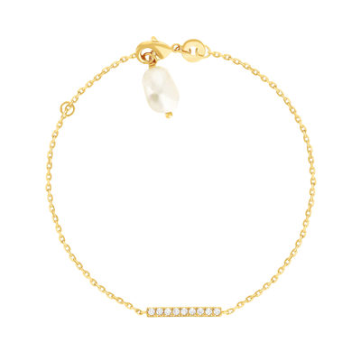 Bracelet plaqué or zirconias et perle de culture 18 cm - vue 1