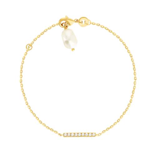 Bracelet plaqué or zirconias et perle de culture 18 cm