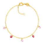 Bracelet plaqué or pierres synthétiques roses 18 cm - vue 1