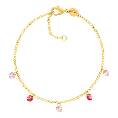 Bracelet plaqué or pierres synthétiques roses 18 cm - vue 1