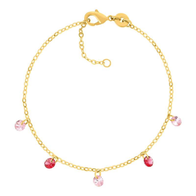 Bracelet plaqué or pierres synthétiques roses 18 cm - vue 1