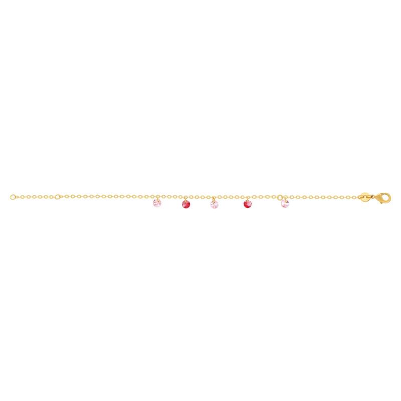 Bracelet plaqué or pierres synthétiques roses 18 cm - vue 2