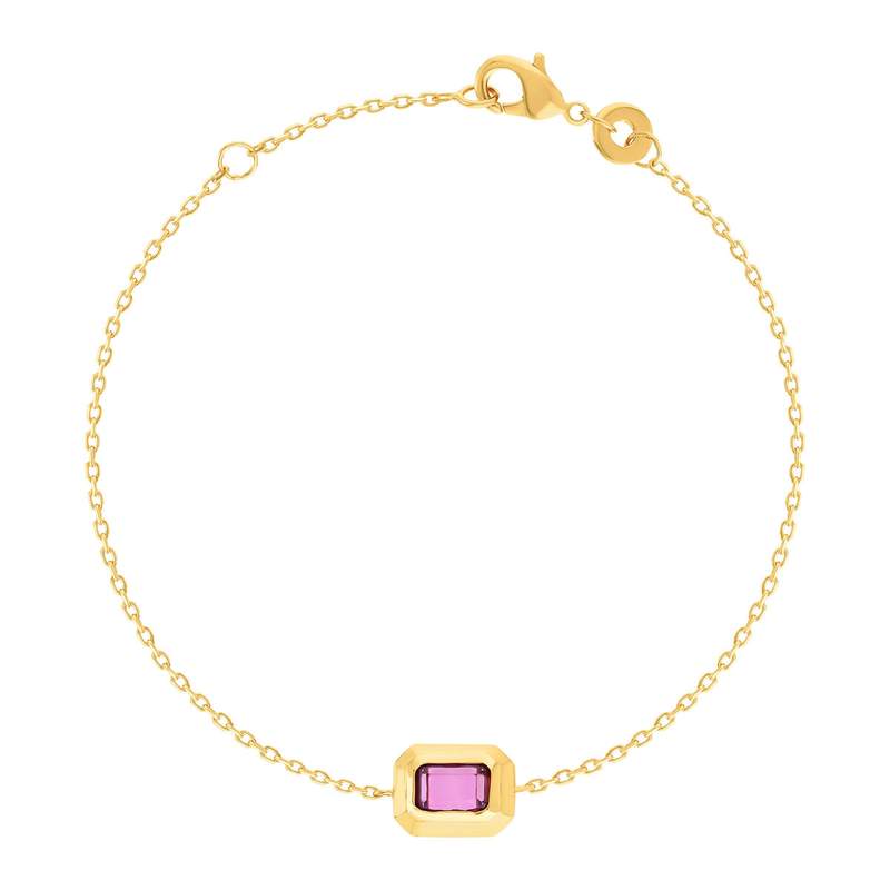 Bracelet plaqué or pierre synthétique rose 18 cm - vue 1
