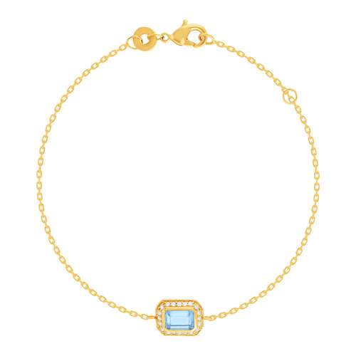 Vergulde armband met blauwe synthetische steen en zirkonia's 18 cm