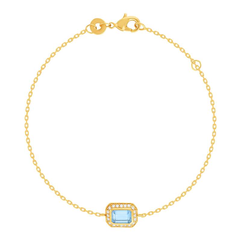 Bracelet plaqué or pierre synthétique bleue et zirconias 18 cm - vue 1