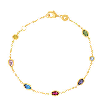 Bracelet plaqué or pierres synthétiques multicolores 18 cm